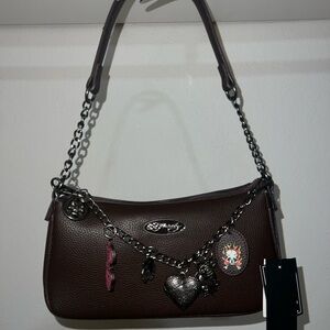 Ed Hardy Brown Shoulder Bag with Chain Accents
